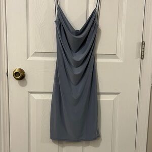 Elegant Gray/smoky blue Draped Dress